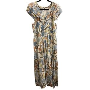 Lauren Conrad Floral Midi Flatter Sleeves dress sz L boho cottagecore